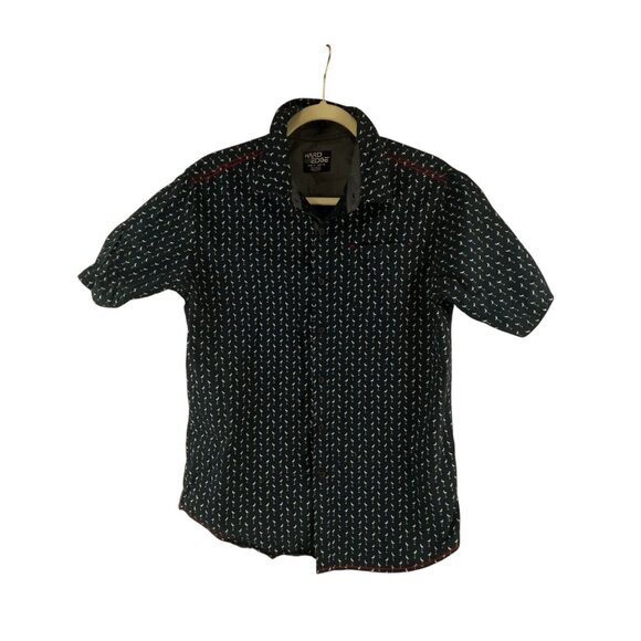Hard Edge Men's Button-Up Shirt M Navy Blue Flamingo Print Retro Beach Preppy Co - Picture 1 of 9